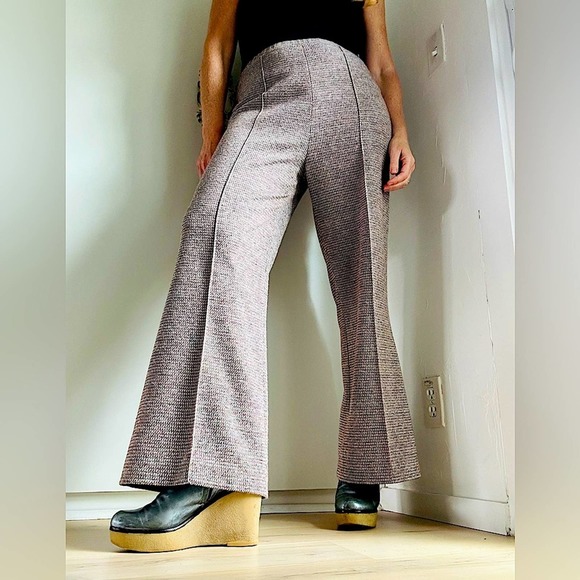 Graff Pants - 80s Pants Polyester Wide leg Pull on Pants Size large High Rise Fit Trousers